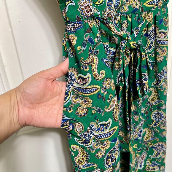 DR2 Paisley Print V-Neck Cap Sleeve Mini Dress in Green Size M - Picture 7 of 11